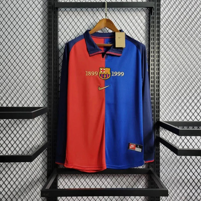 Retro Barcelona 1999 Long Sleeve 100th Anniversary Home Jersey