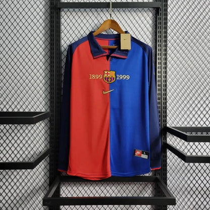 Retro Barcelona 1999 Long Sleeve 100th Anniversary Home Jersey